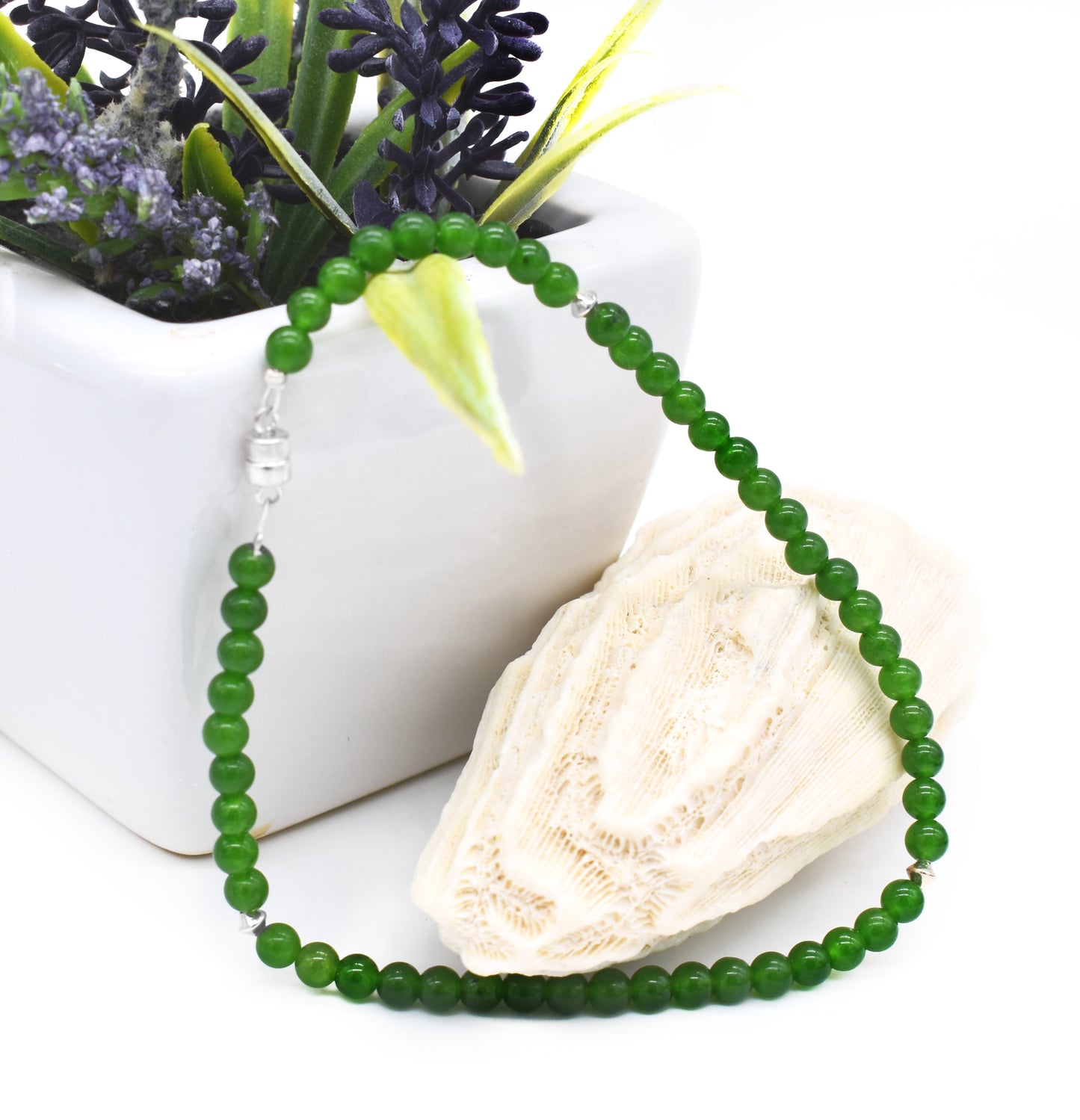 🌿 Healing Jade Beaded Magnetic Ankle Bracelet – Protection, Balance and Grounding Energy🌿