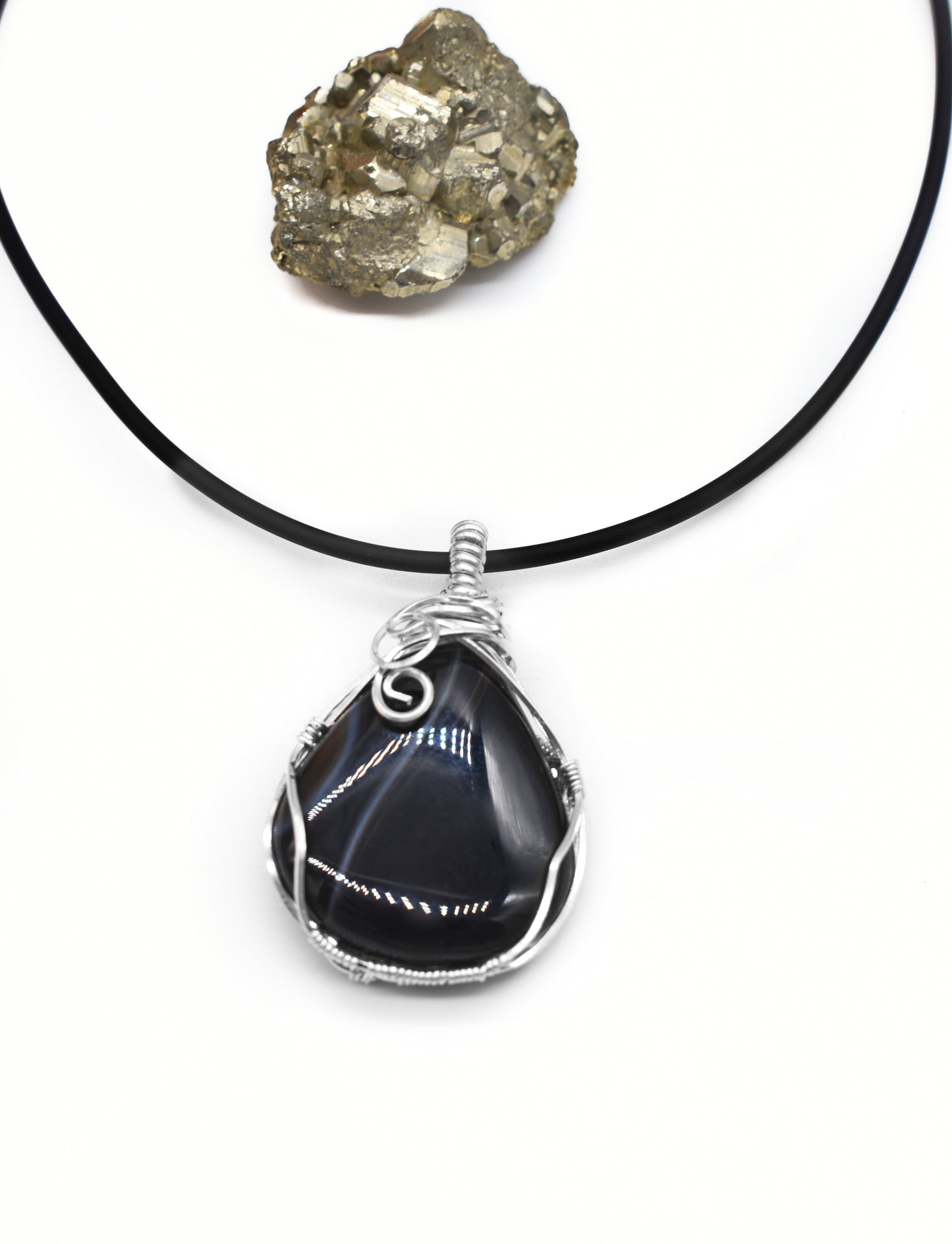 Black Sardonyx Sterling Silver Pendant/ The Little Beauty in the Darkness