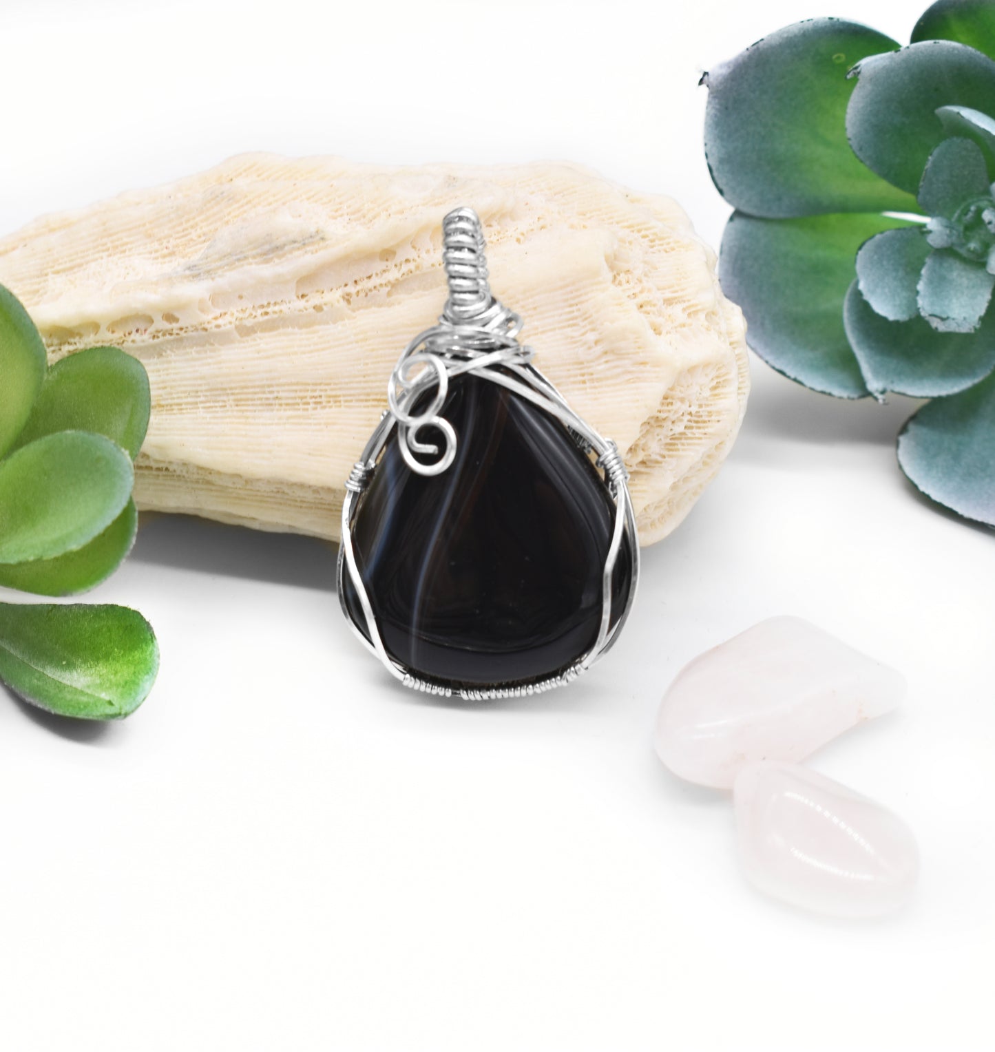 Black Sardonyx Sterling Silver Pendant/ The Little Beauty in the Darkness