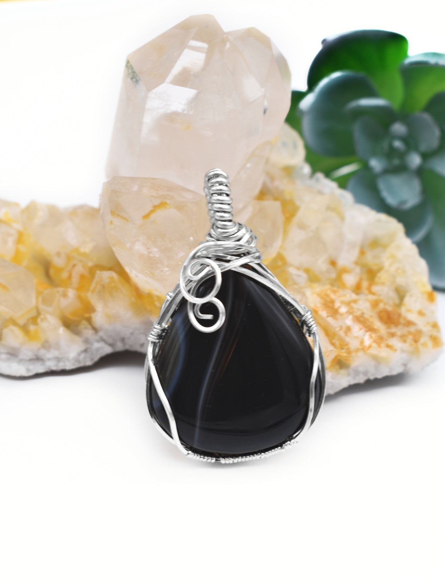 Black Sardonyx Sterling Silver Pendant/ The Little Beauty in the Darkness