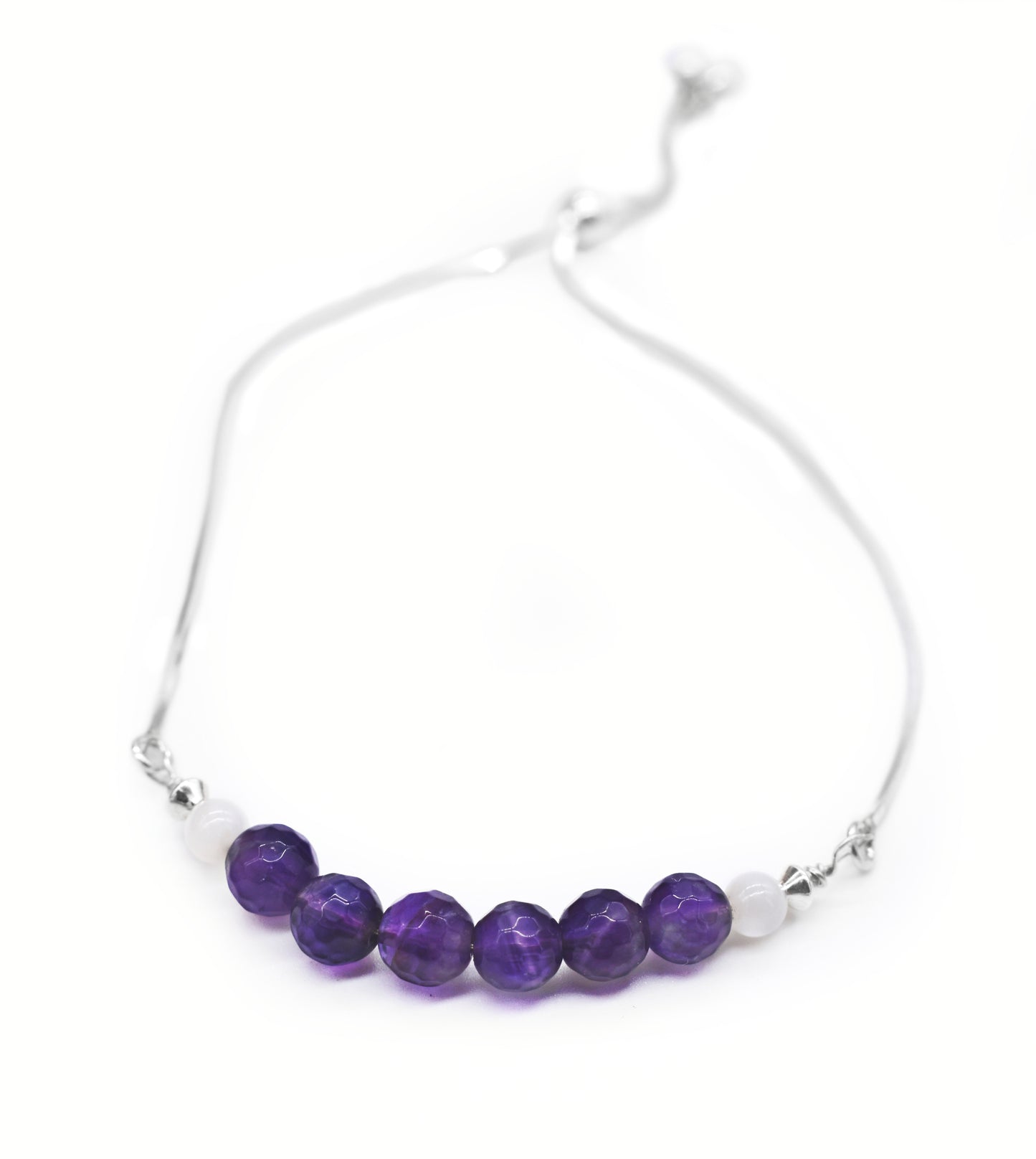 Amethyst and Pearl Sterling Silver Adjustable Bracelet