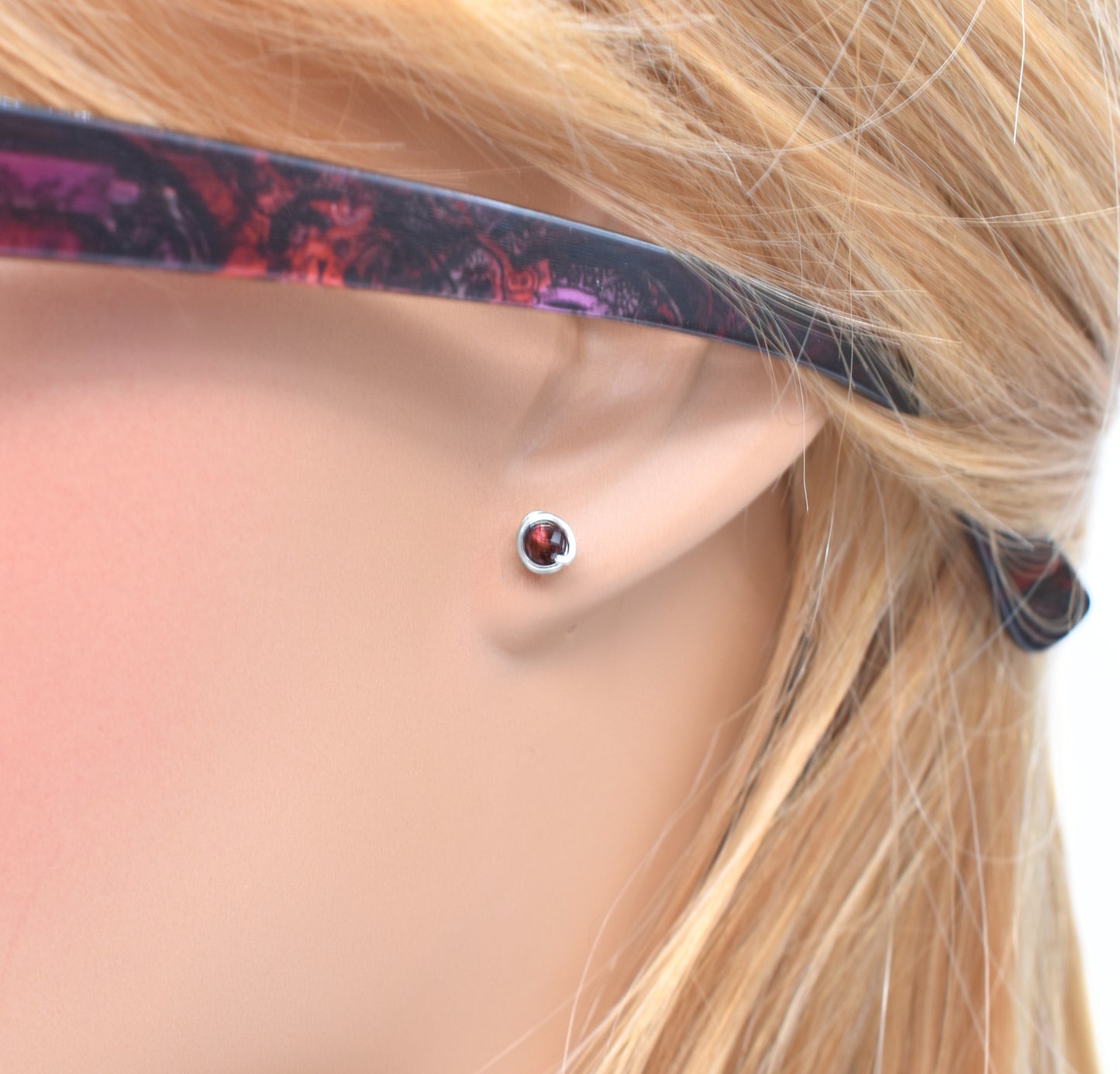 Red Garnet Reiki Healing Stud Earrings | Handmade Crystal Energy Jewelry