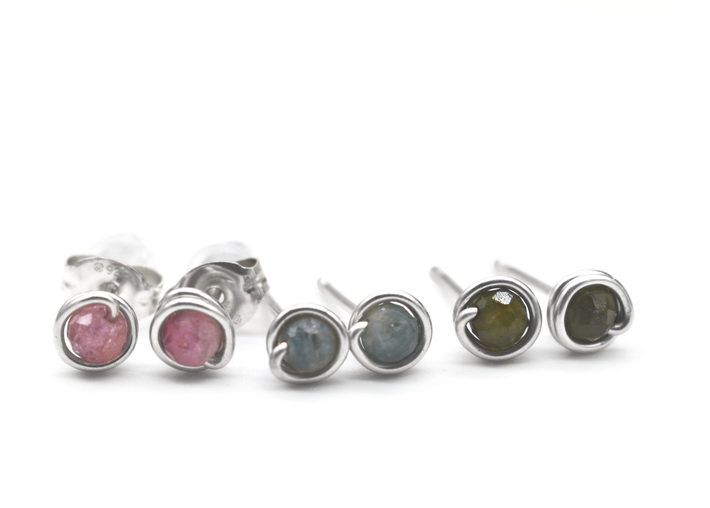 Pink, Blue and Green Tourmaline Reiki Healing Stud Earrings | Handmade Crystal Energy Jewelry
