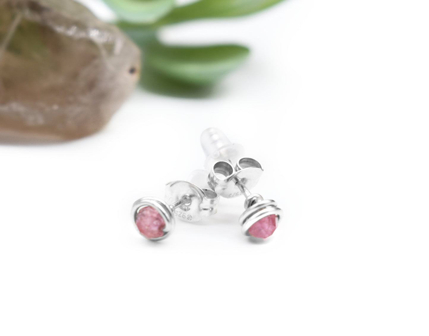 Pink, Blue and Green Tourmaline Reiki Healing Stud Earrings | Handmade Crystal Energy Jewelry