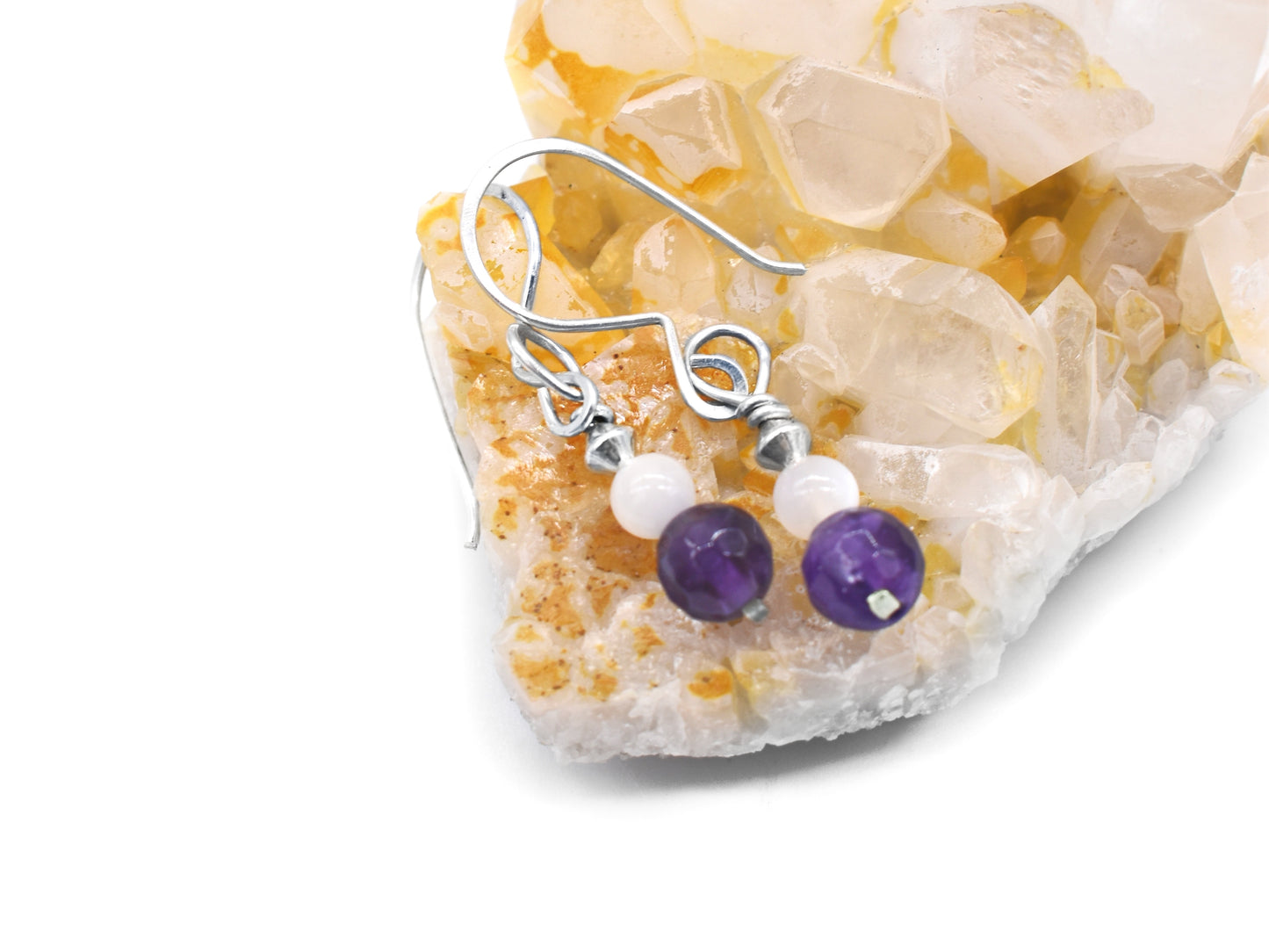 Selenite and Amethyst Reiki Healing Earrings | Handmade Crystal Energy Jewelry