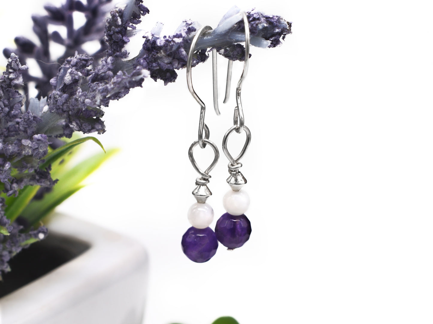 Selenite and Amethyst Reiki Healing Earrings | Handmade Crystal Energy Jewelry