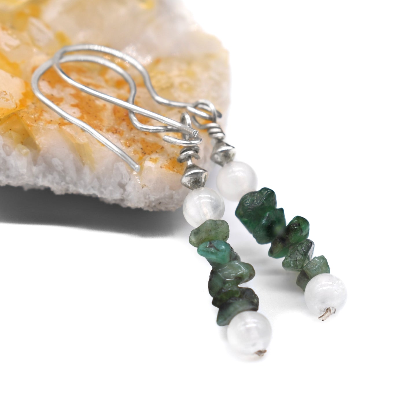 Emerald and Selenite Earrings