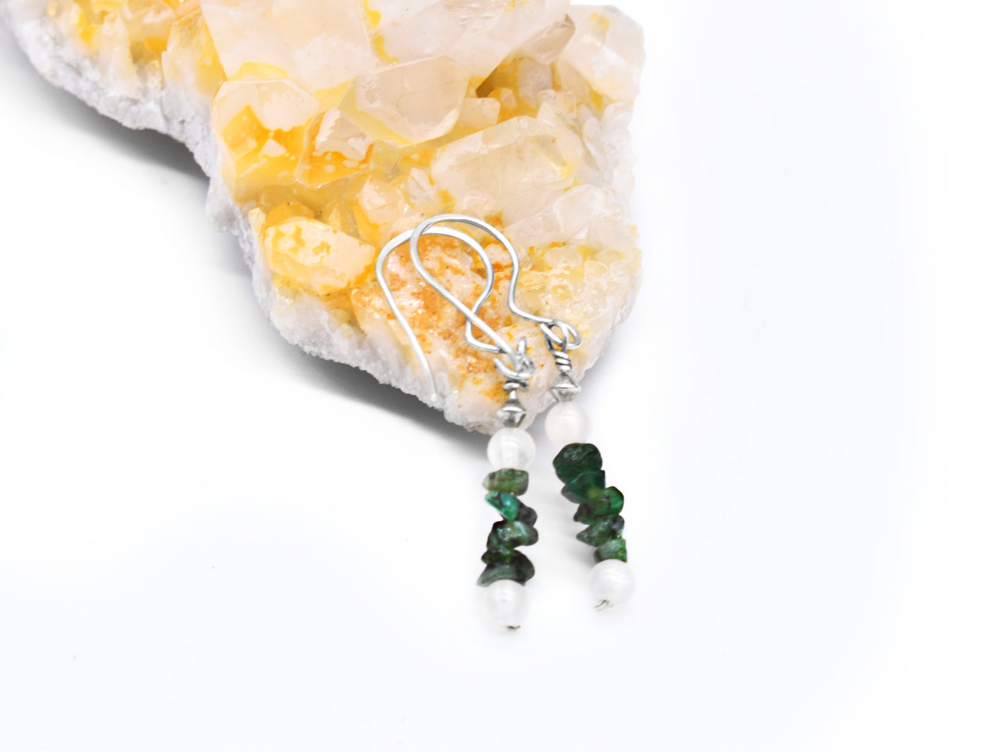 Emerald and Selenite Earrings