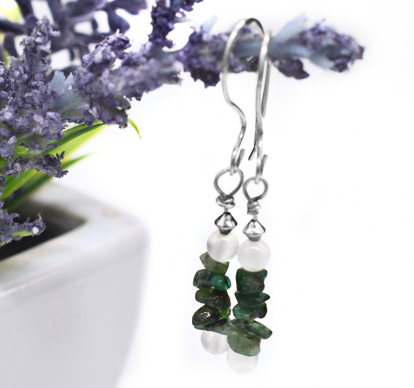 Emerald and Selenite Earrings