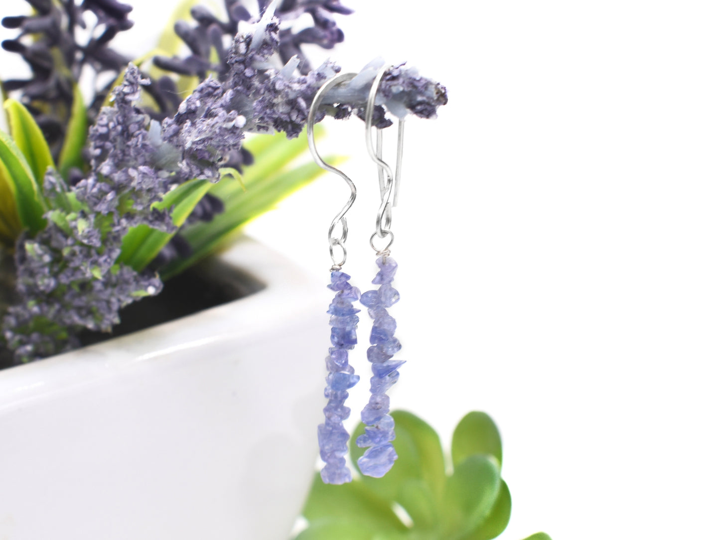 Tanzanite Chip Reiki Healing Earrings | Handmade Crystal Energy Earrings