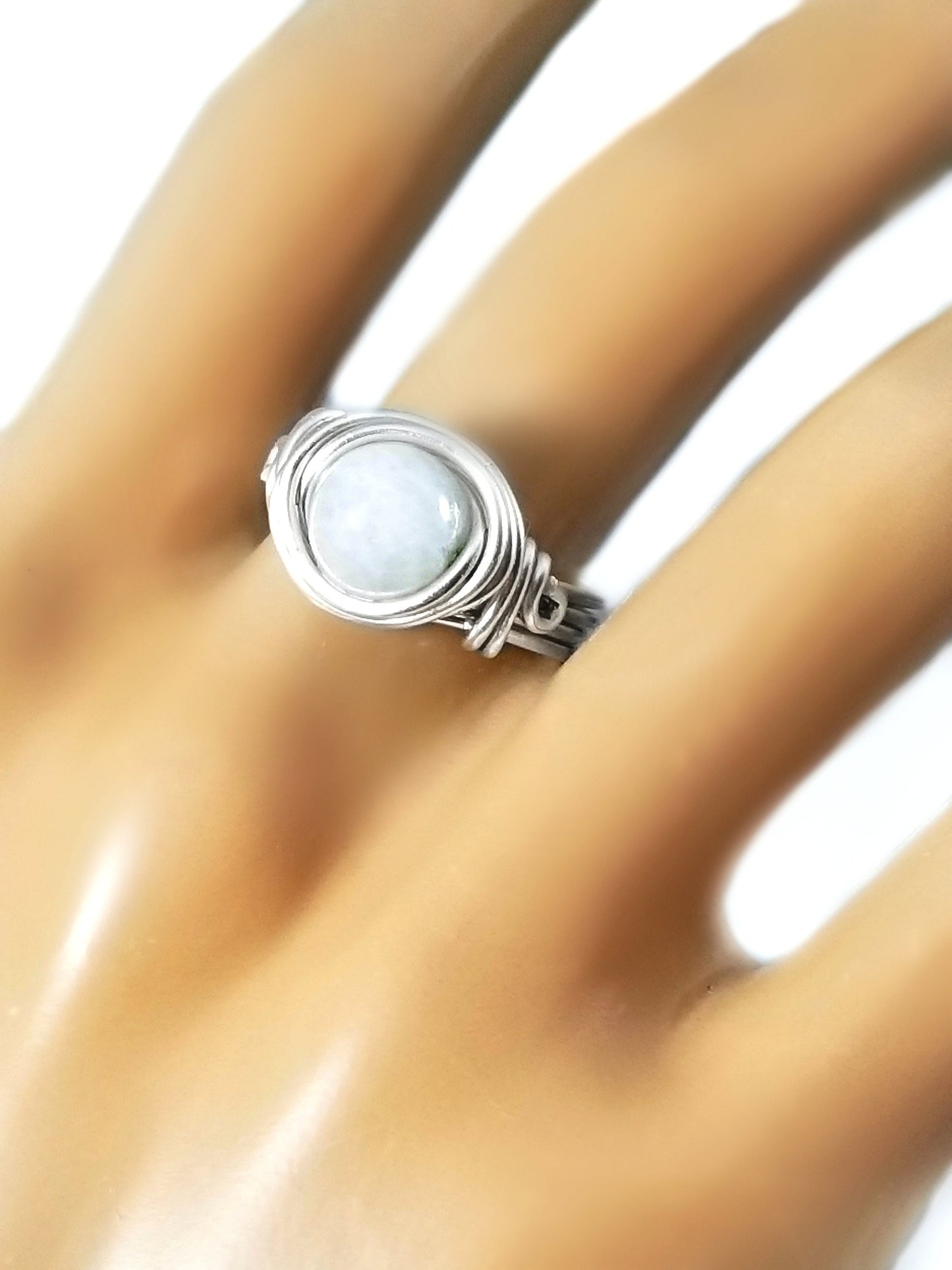 Blue Flashy Moonstone Celtic Meditation Ring