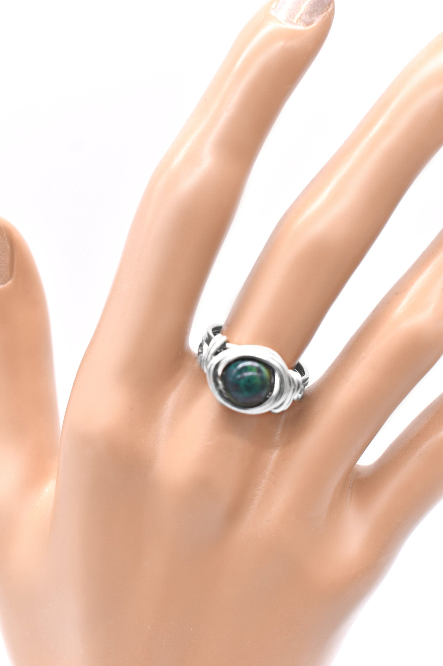 Chrysocolla Gemstone Celtic Meditation Ring