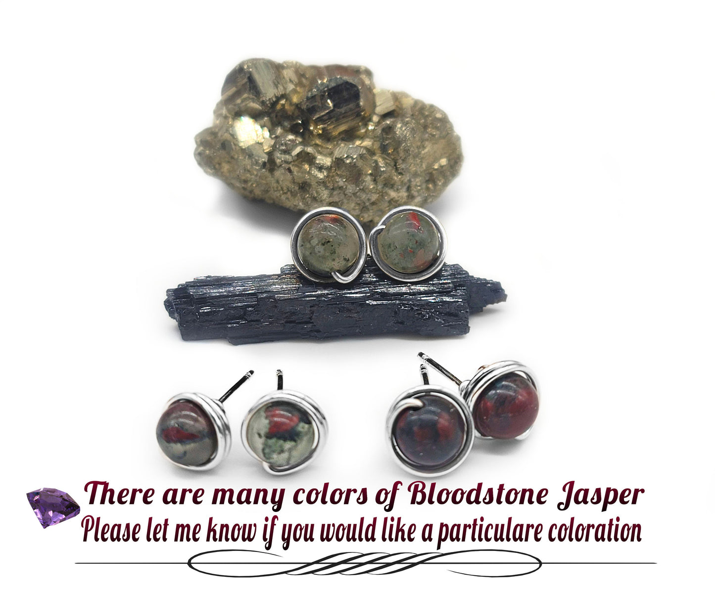 Bloodstone 4mm Studs