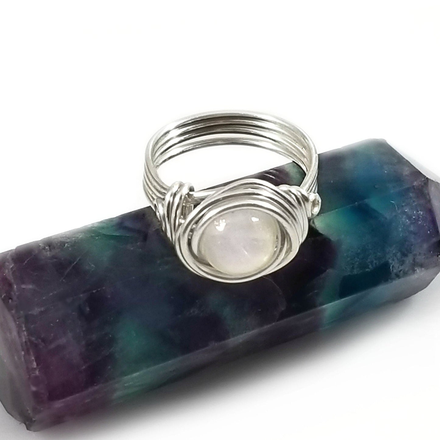 Beautiful White Selenite Celtic Meditation Ring