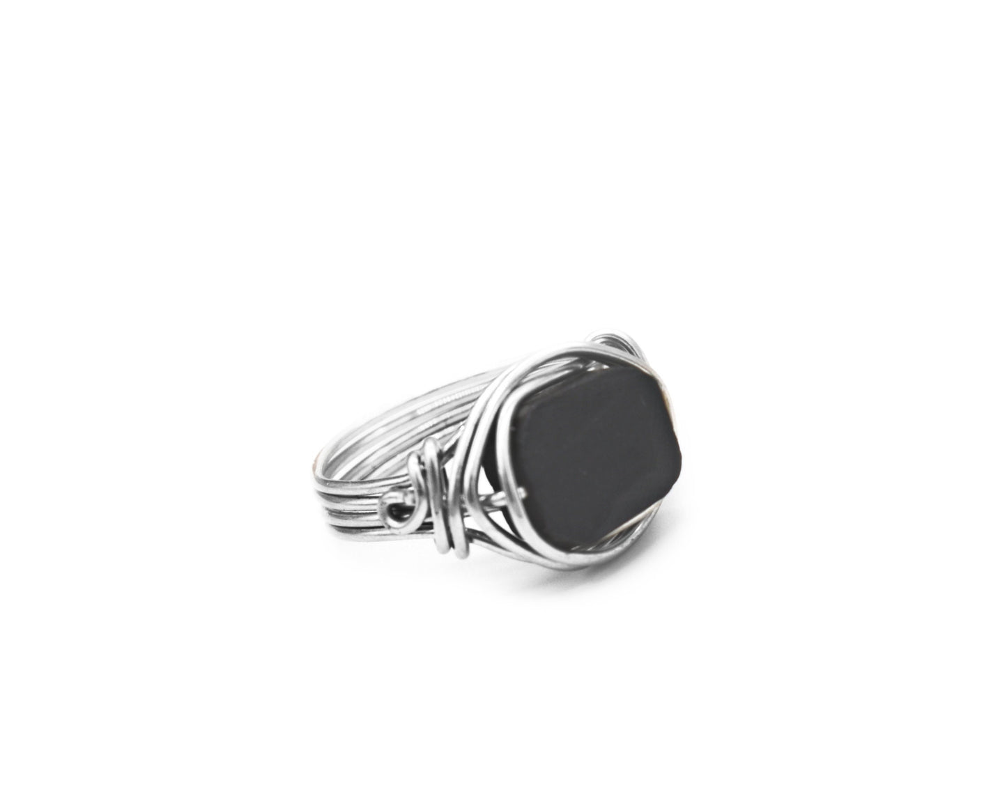 Square Raw Black Tourmaline Meditation Ring
