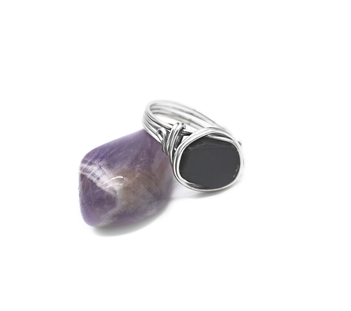 Square Raw Black Tourmaline Meditation Ring