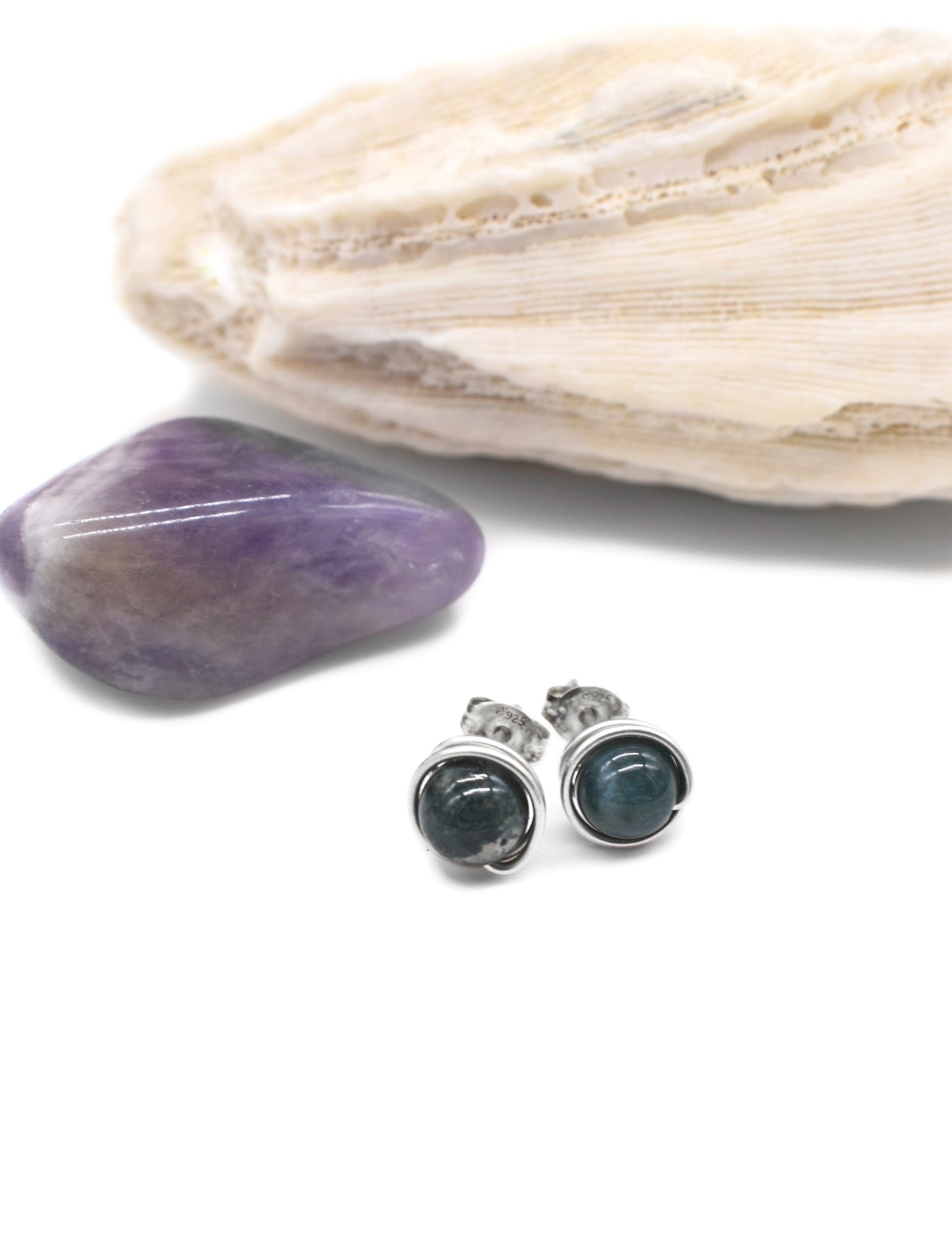 Dark Green Moss Agate 6mm Studs