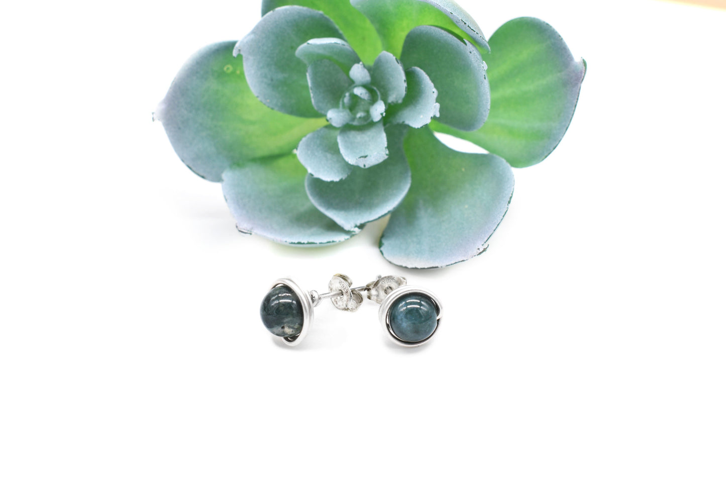 Dark Green Moss Agate 6mm Studs