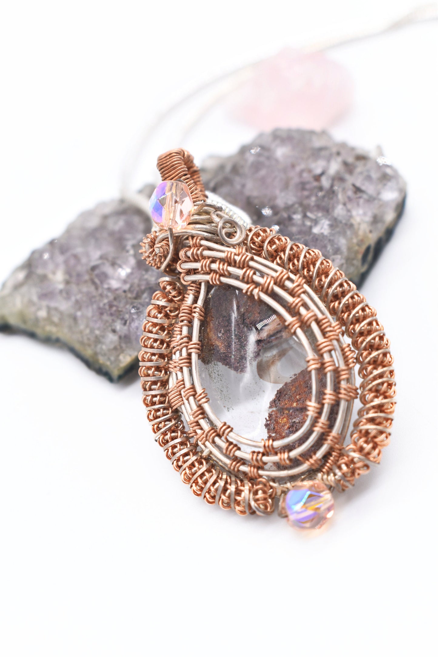 Magical 14k Rose Gold Filled Sterling Silver Lodolite Quartz Pendant