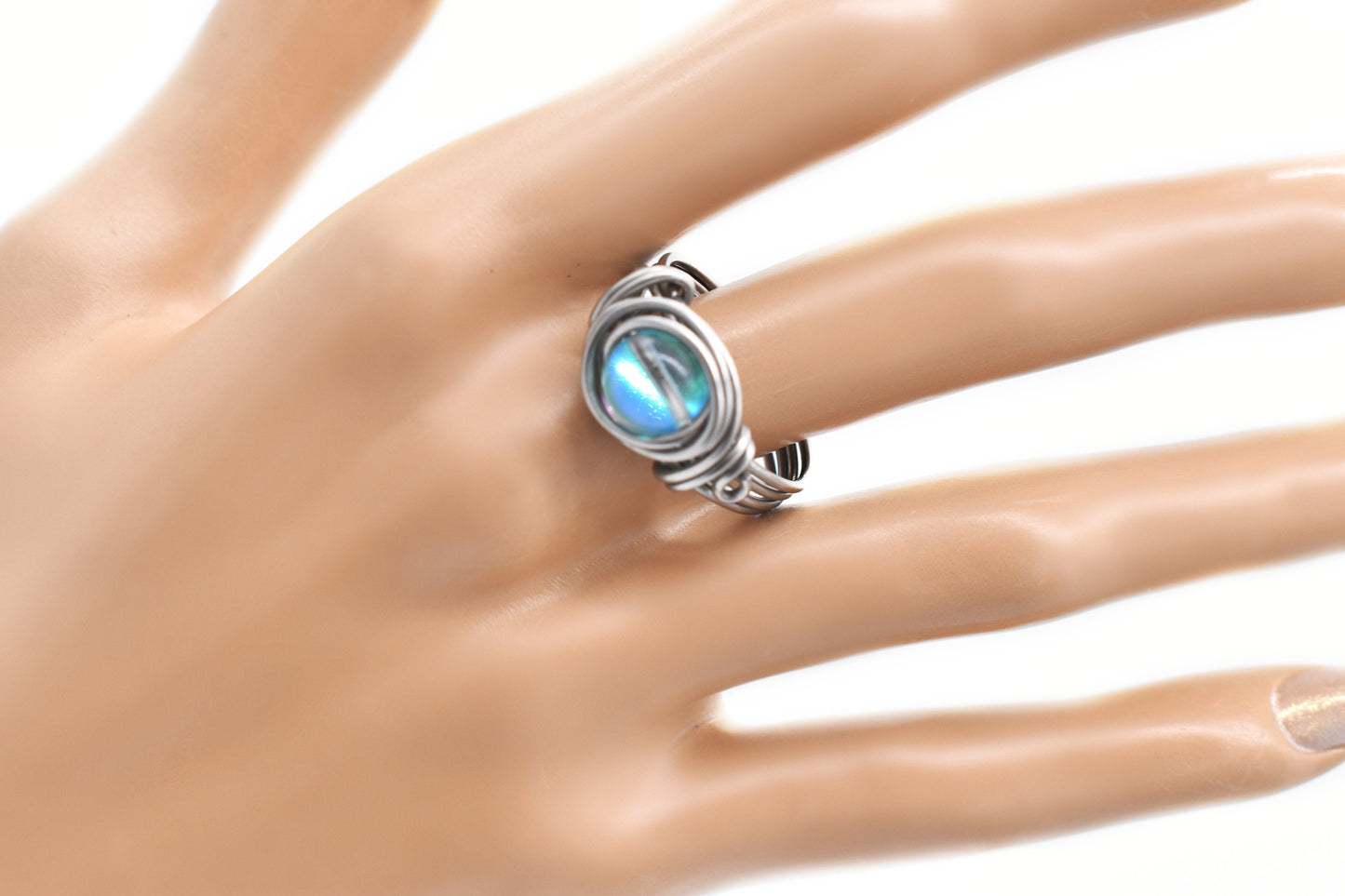 Blue Aura Quartz Celtic Meditation Ring