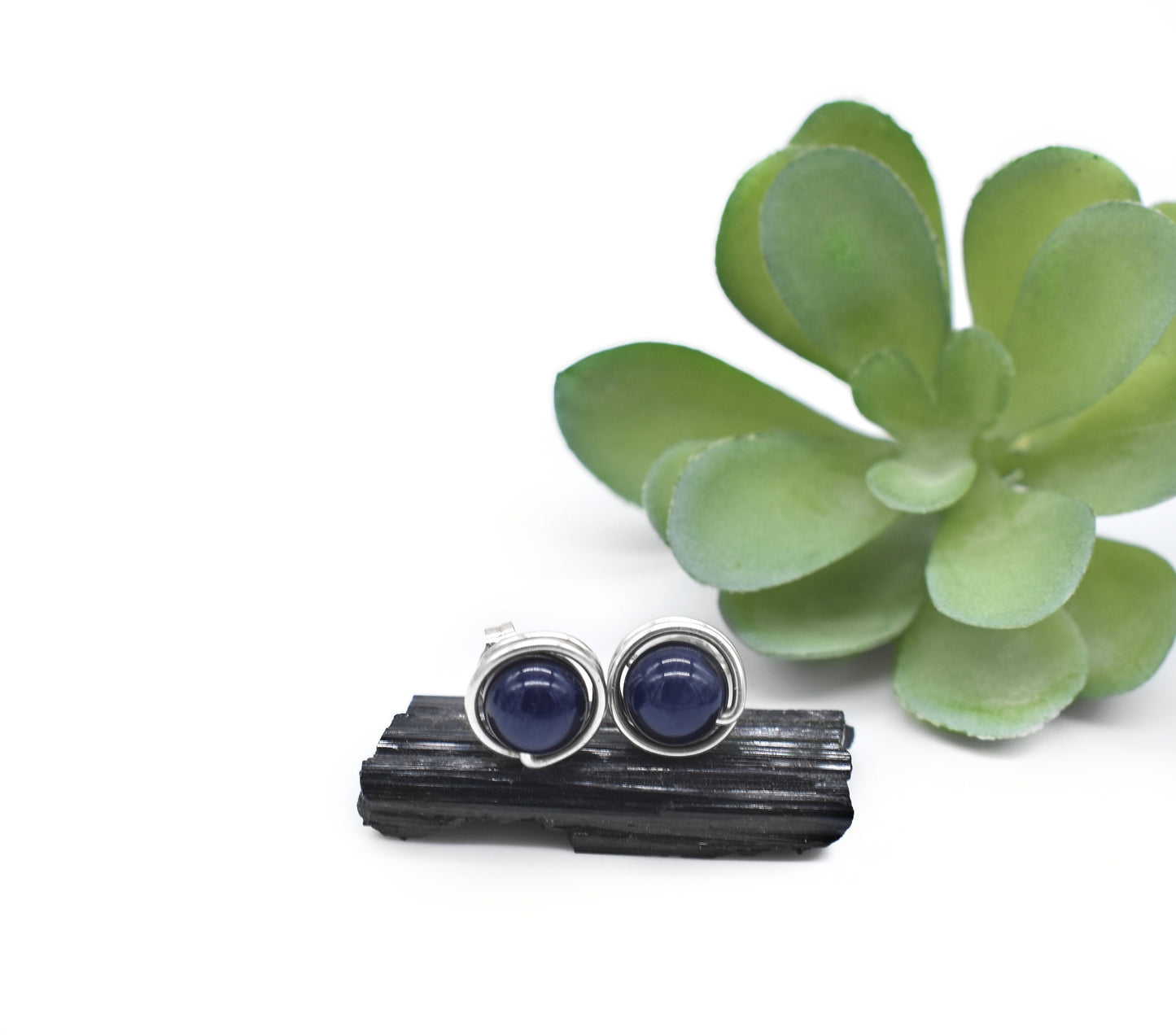 Dark Blue Tigers Eye 6mm Studs