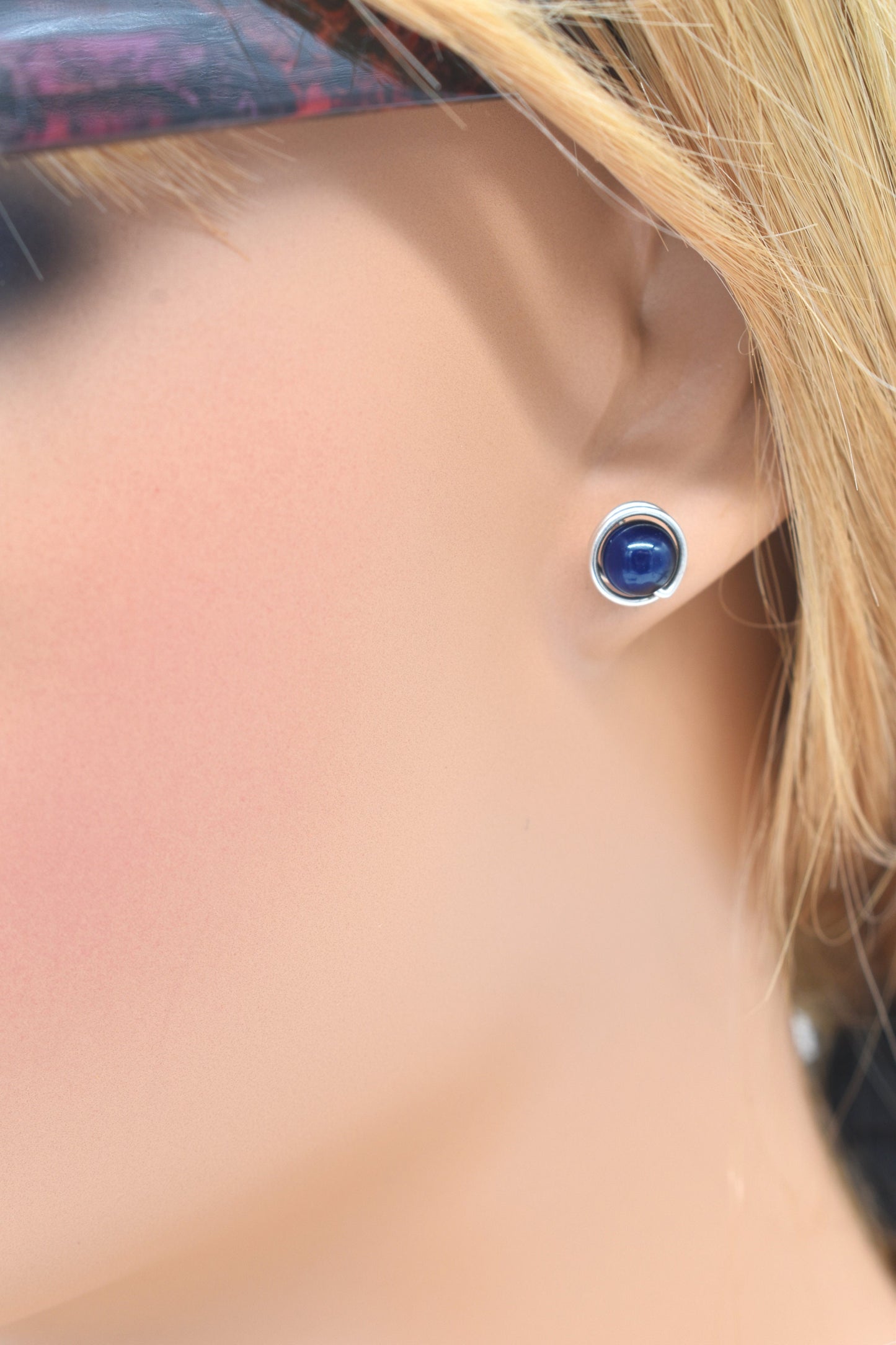 Dark Blue Tigers Eye 6mm Studs