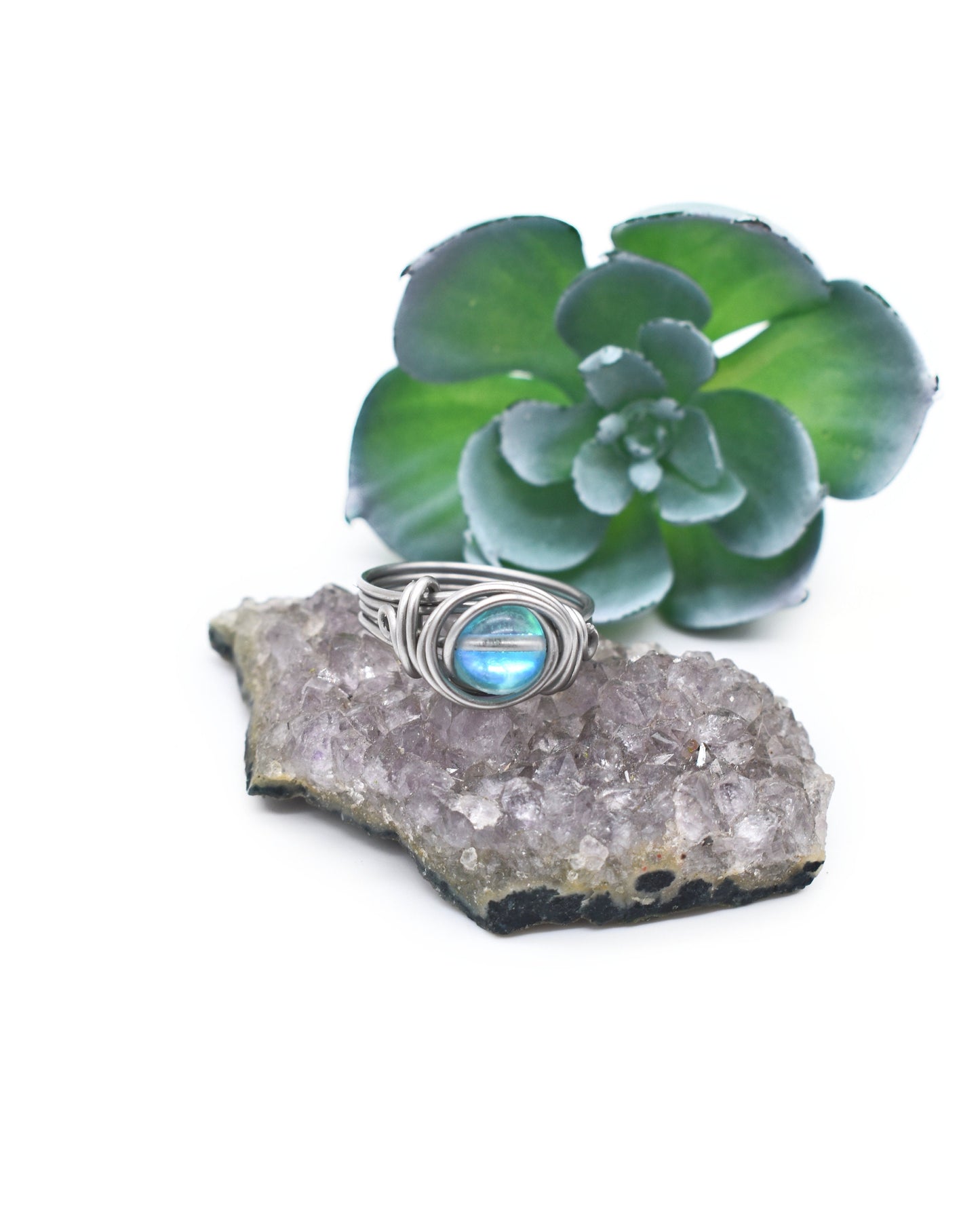 Blue Aura Quartz Celtic Meditation Ring