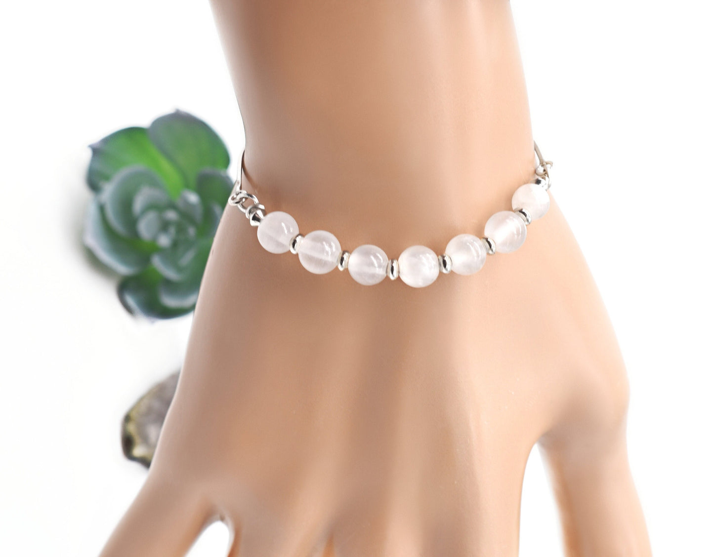 Selenite Adjustable Sterling Silver Bracelet