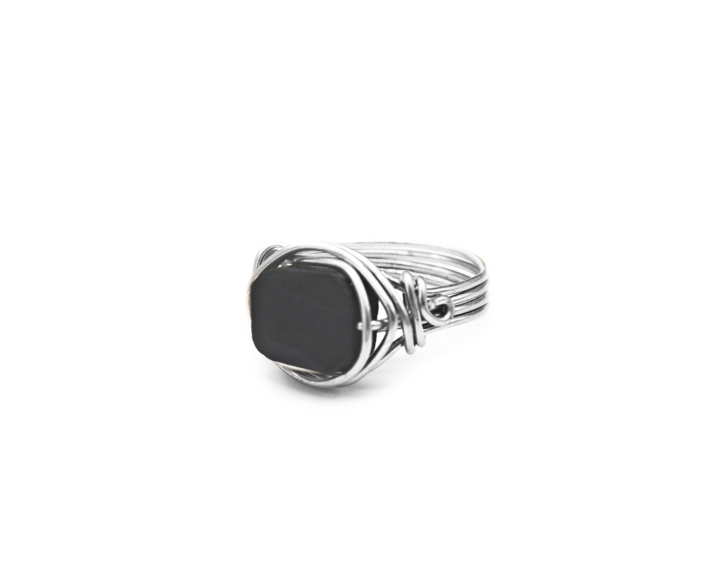 Square Raw Black Tourmaline Meditation Ring
