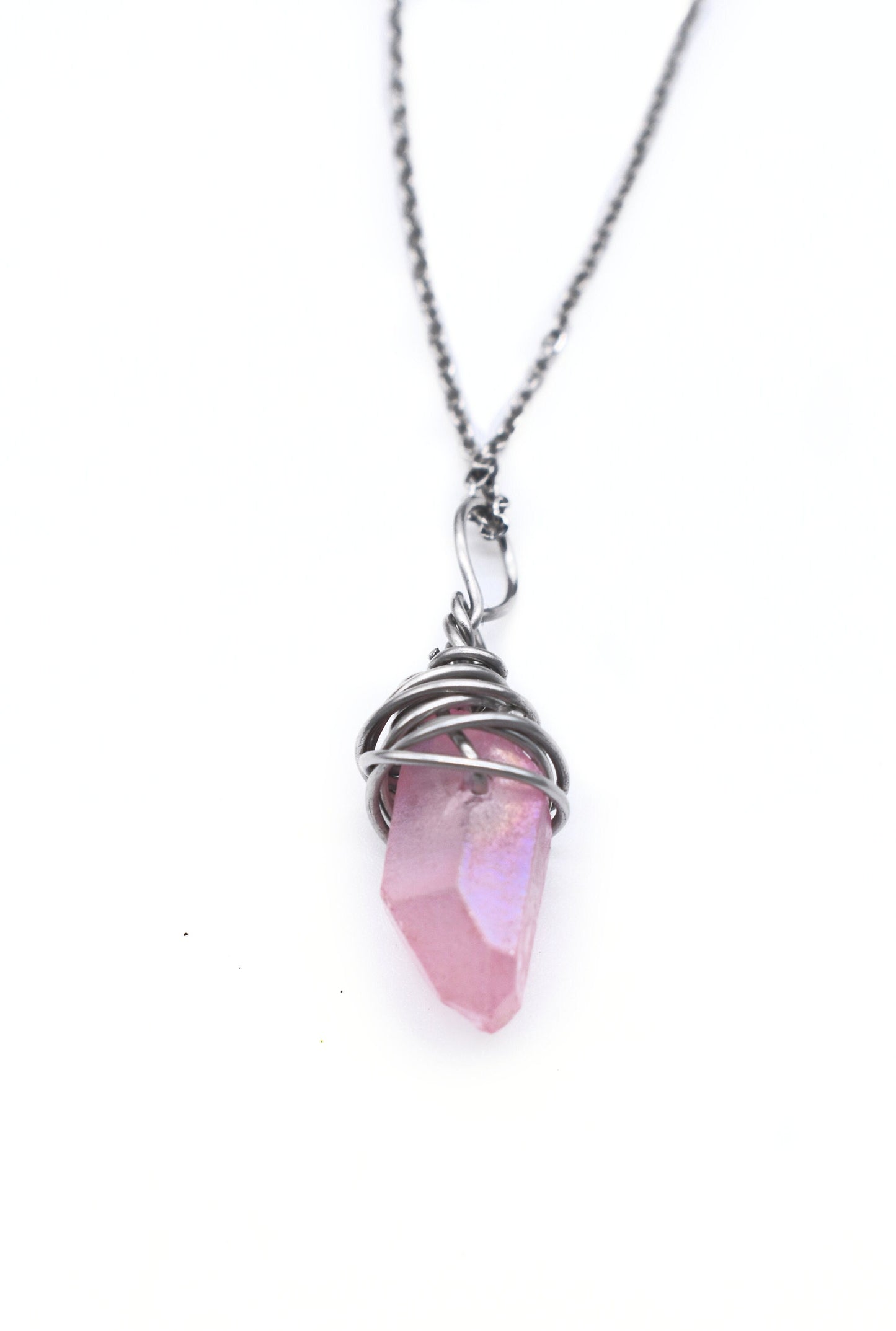 Stainless Pink Aura Quartz Pendant/ Elegant Amulets/ Meditation Gifts/ Personal Gifts