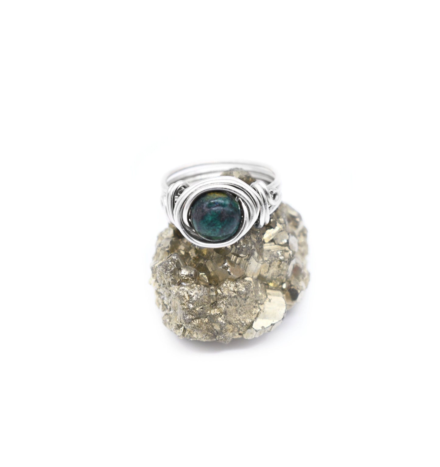 Teal Chrysocolla Gemstone Celtic Meditation Ring