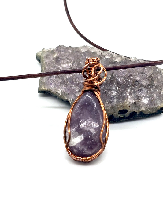 Copper Wire Wrapped Purple Lepidolite Pendant – Calming, Stabilizing and Heart-Centered Healing