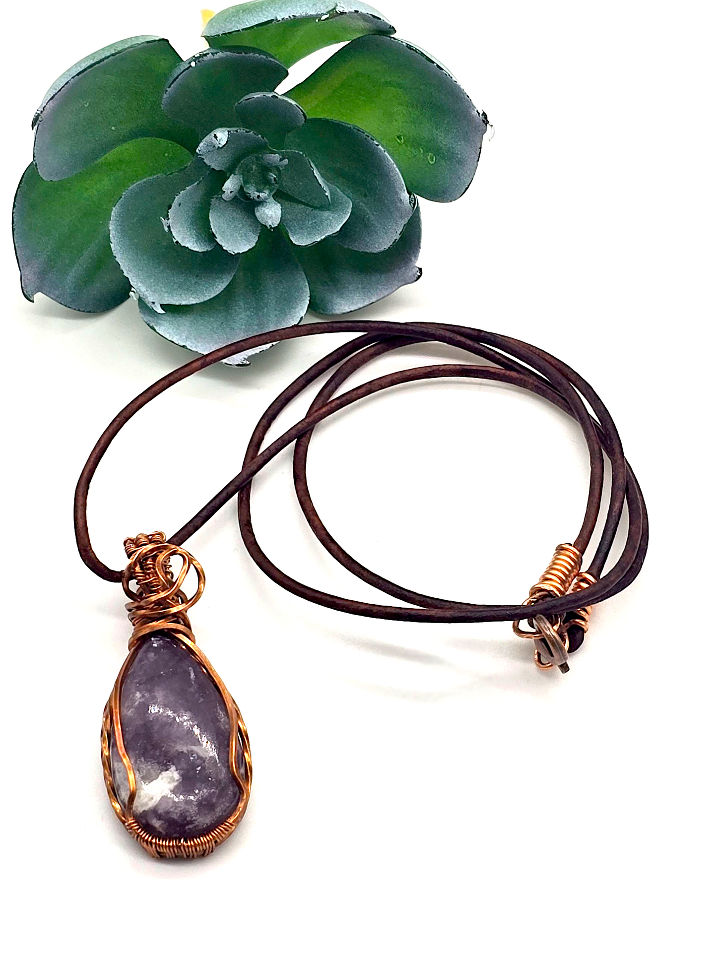 Copper Wire Wrapped Purple Lepidolite Pendant – Calming, Stabilizing and Heart-Centered Healing