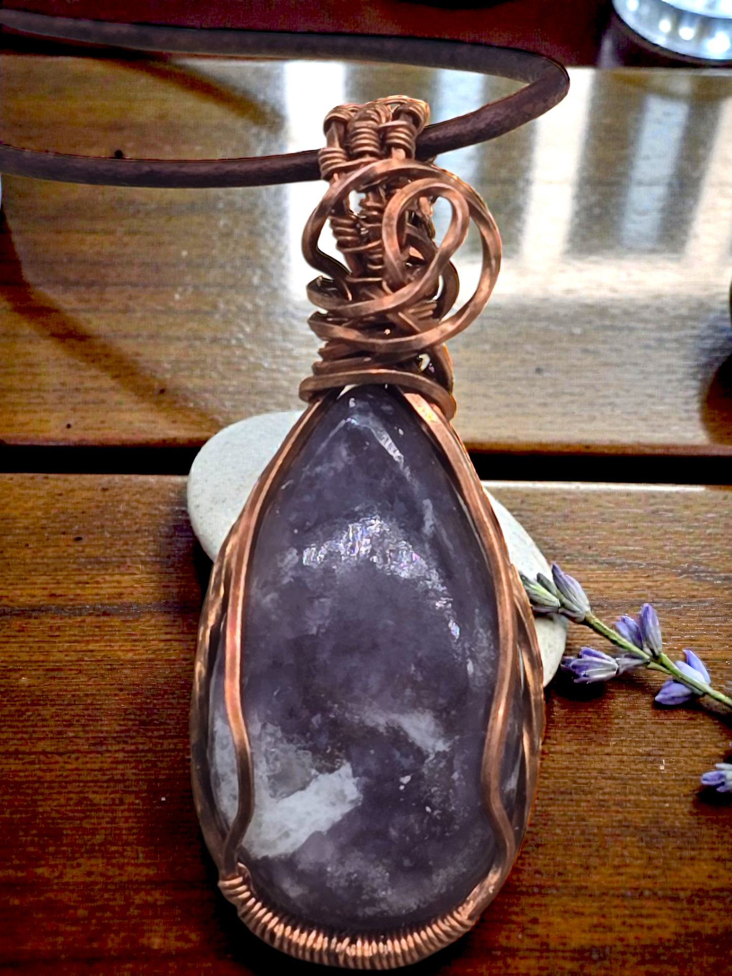 Copper Wire Wrapped Purple Lepidolite Pendant – Calming, Stabilizing and Heart-Centered Healing