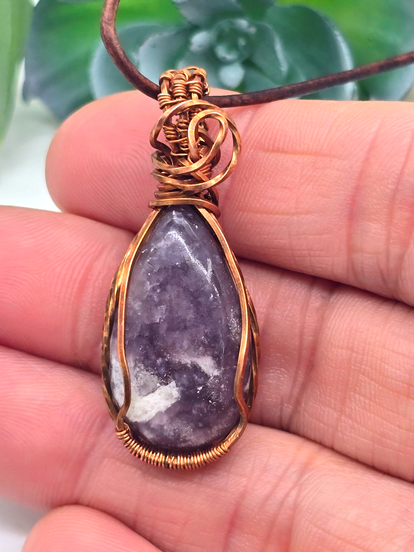 Copper Wire Wrapped Purple Lepidolite Pendant – Calming, Stabilizing and Heart-Centered Healing