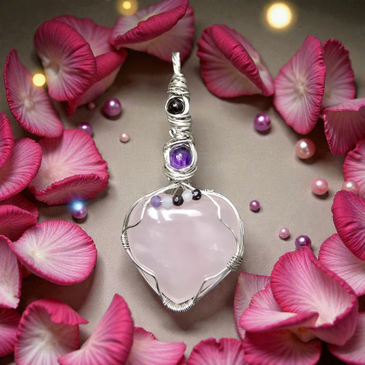 Stunning Wire-Wrapped Rose Quartz Heart Pendant ✨