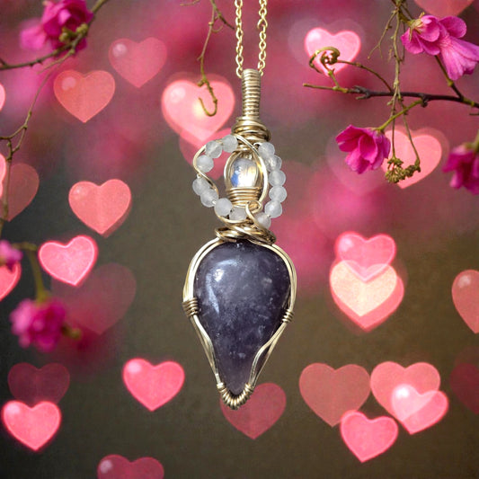 Lepidolite and Moonstone Pendant ✨ 14K Gold-Filled • Micro-Faceted Rose Quartz Highlights