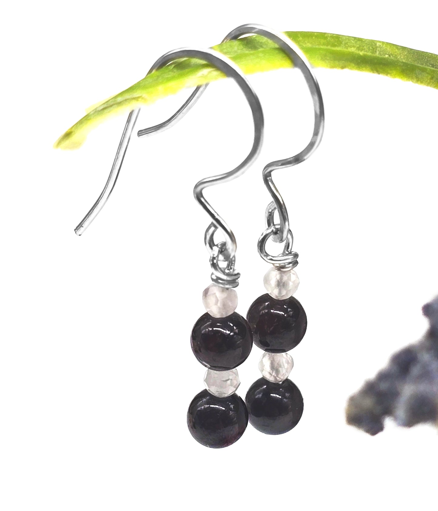 Reiki Healing Garnet and Micro-Faceted Rose Quartz Short Drop Earrings
