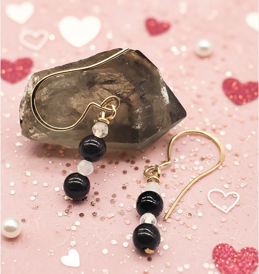 Reiki Healing Garnet and Micro-Faceted Rose Quartz Short Drop Earrings