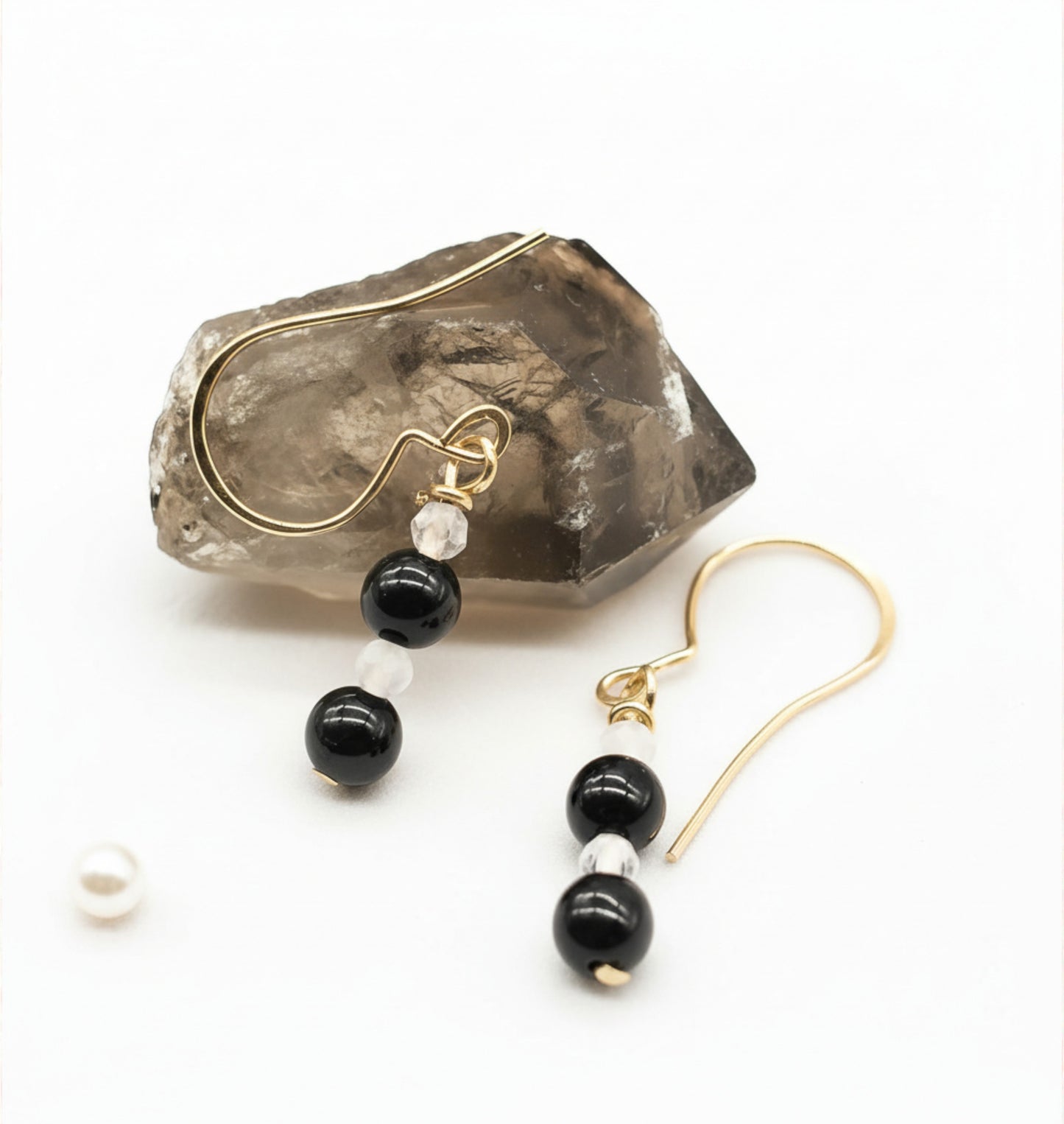 Reiki Healing Garnet and Micro-Faceted Rose Quartz Short Drop Earrings