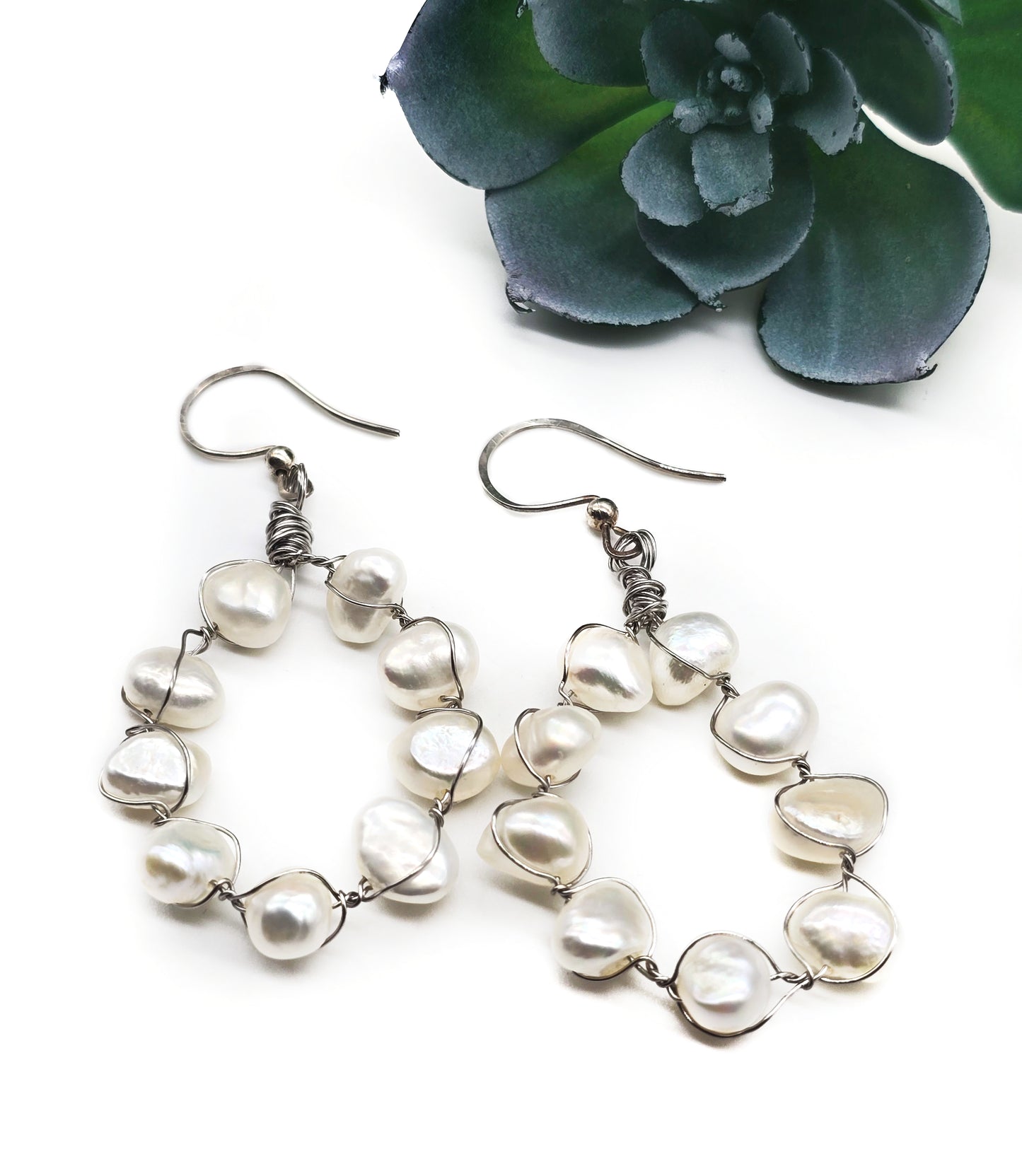 Freshwater Pearl Sterling Silver Hoop Earrings ✨