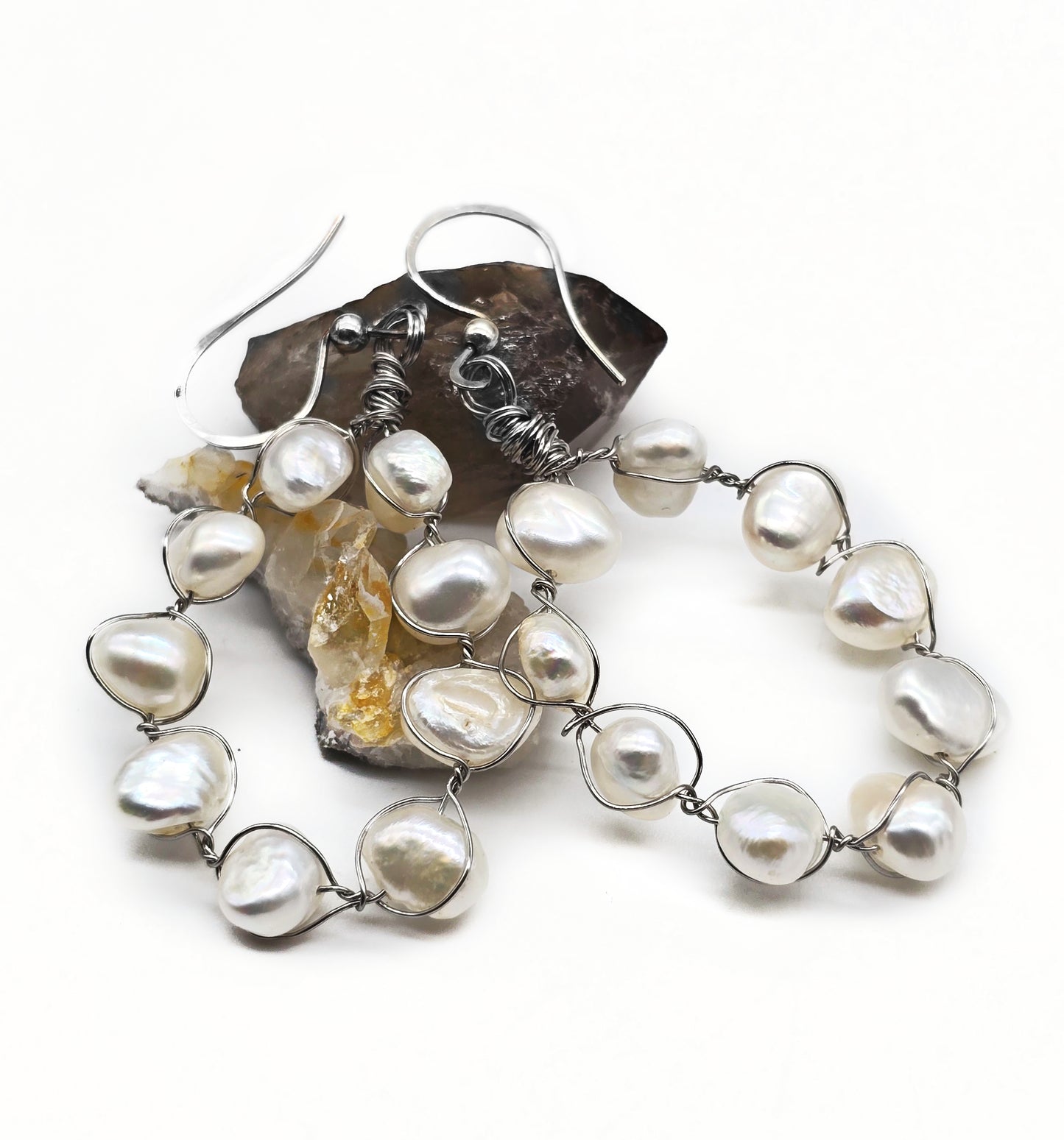 Freshwater Pearl Sterling Silver Hoop Earrings ✨