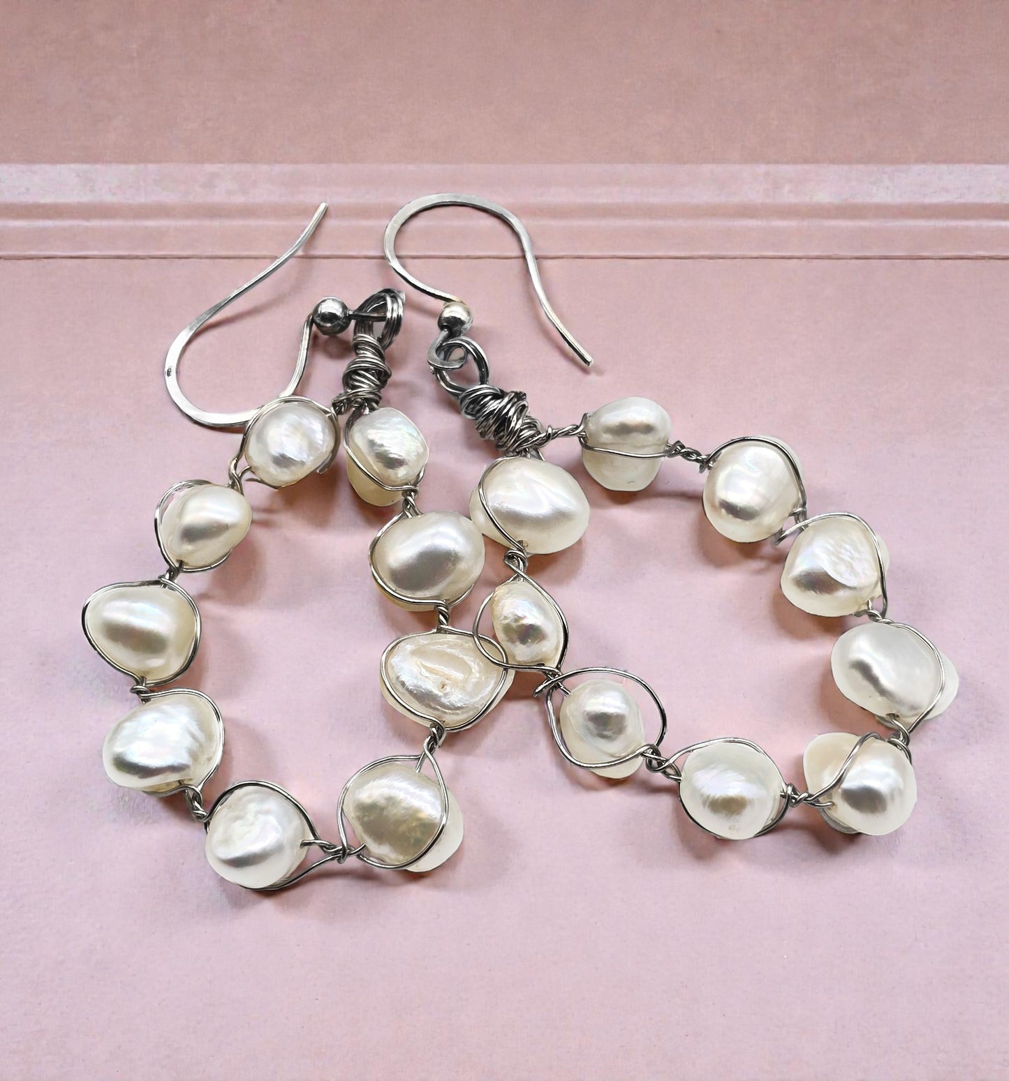 Freshwater Pearl Sterling Silver Hoop Earrings ✨