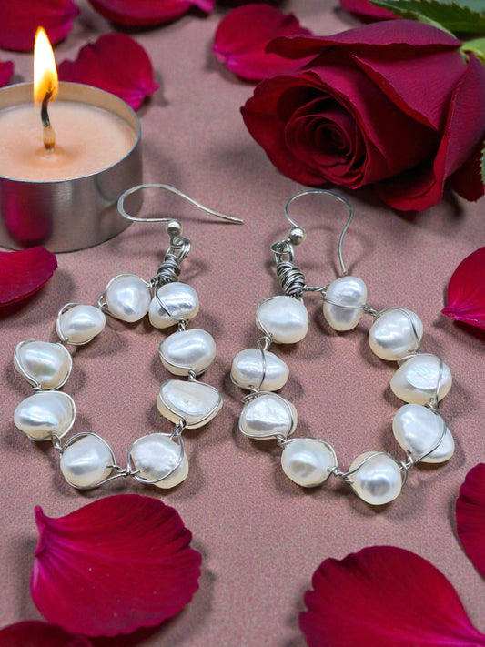 Freshwater Pearl Sterling Silver Hoop Earrings ✨