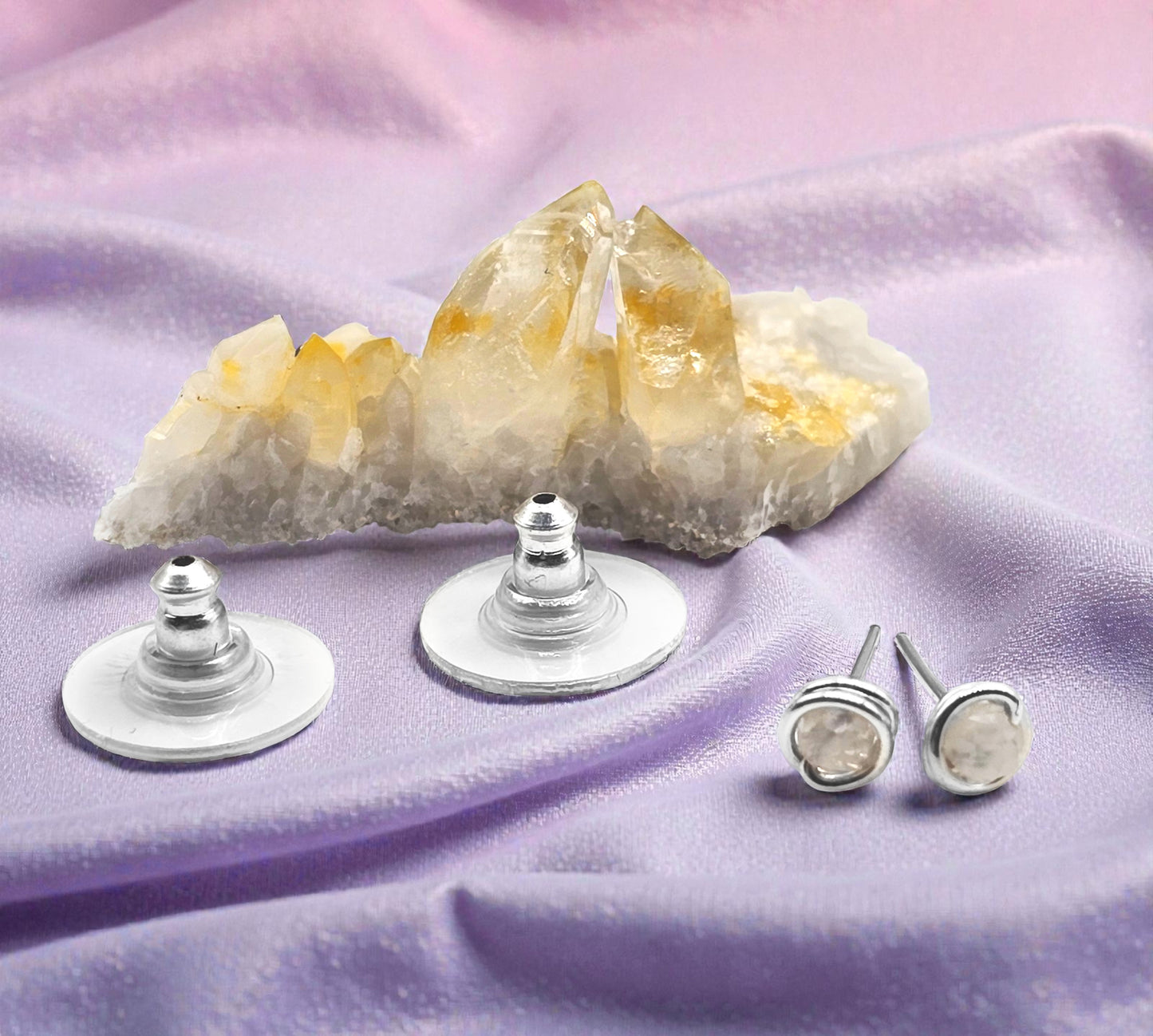 Micro-Faceted Rose Quartz Stud Earrings