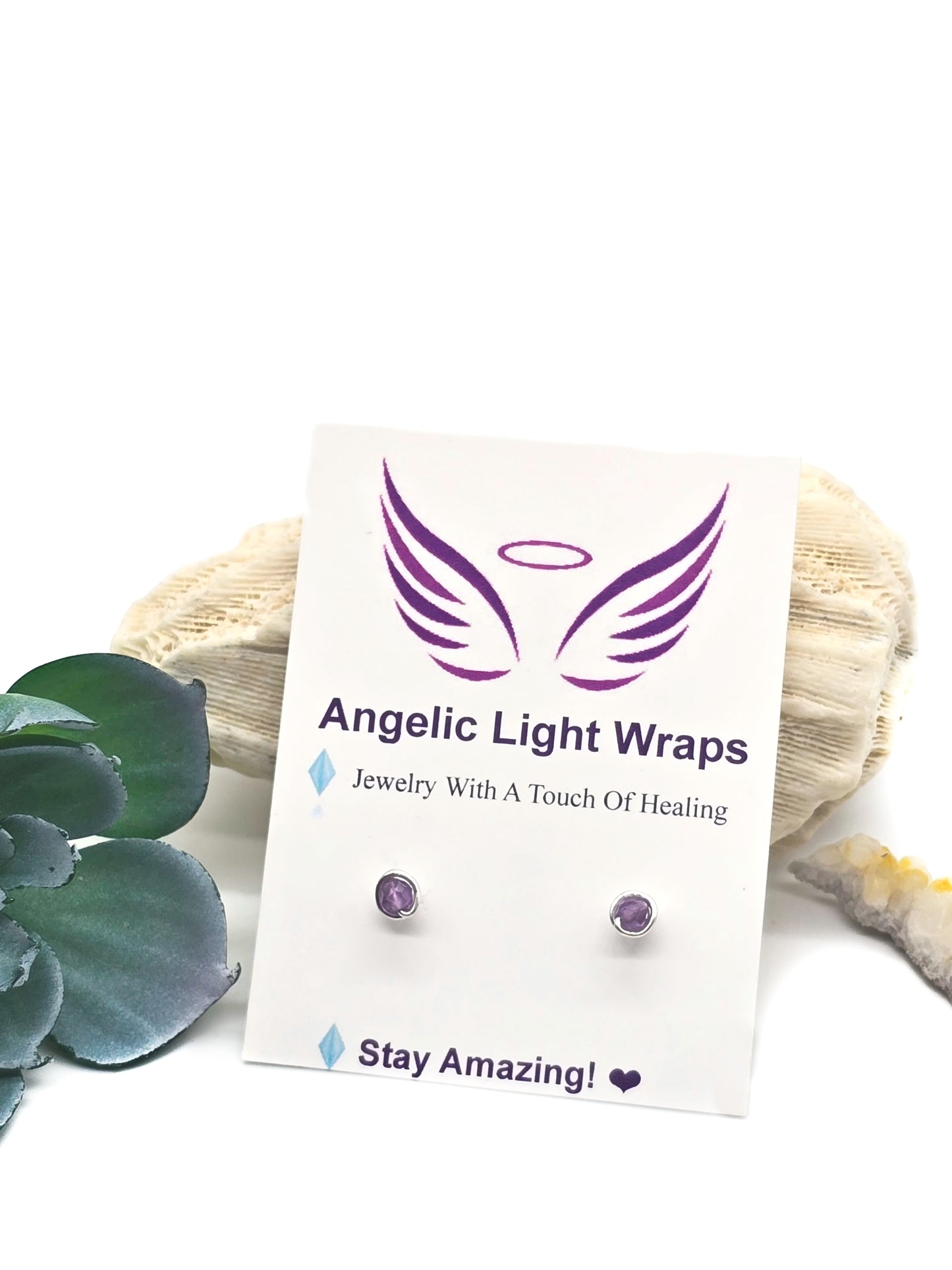 Wire-Wrapped Micro-Faceted Amethyst Stud Earrings