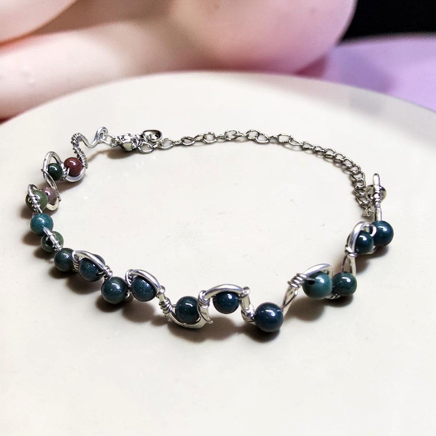 Hand Hammered Bloodstone Bangle Bracelet | Sterling Silver & Gold Filled Gemstone Jewelry