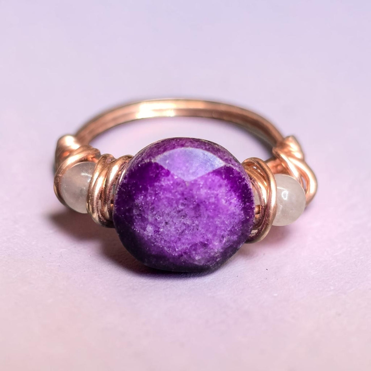 Sugilite and Rose Quartz Anxiety Assisting Ring in Sterling Silver, 14K Gold Filled & Rose Gold Filled