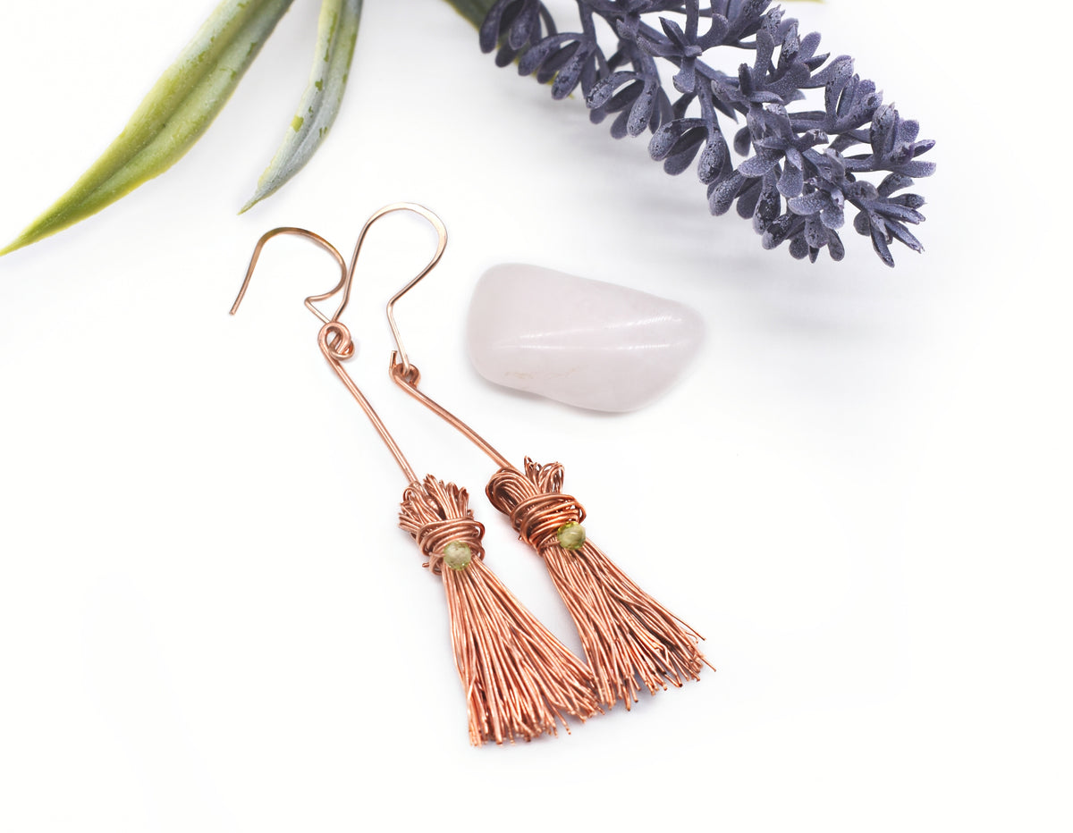 Halloween Broom Stick Earrings/ Sterling Silver/ Copper/ Holiday Earrings/ Halloween Earrings