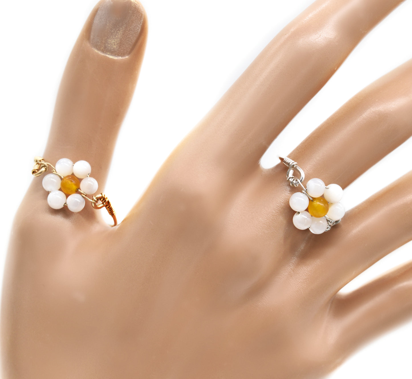 Healing Pearl and Yellow Jade Flower Rings – Joy, Wisdom & Feminine Radiance🌞